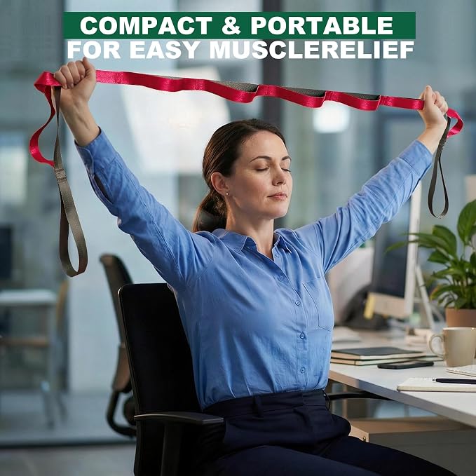 Acozycoo Stretching Strap with Loops,Non-Elastic Yoga Strap for Physical Therapy,Knee Replacement Recovery & Plantar Fasciitis,Leg Stretcher Band for Flexibility & Hamstring Rehab