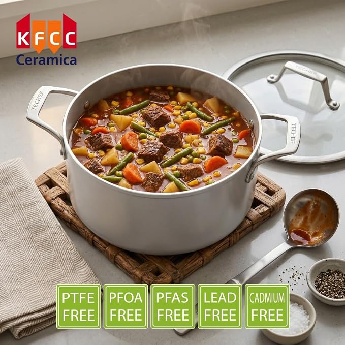 TECHEF - CeraTerra Collection, 5-quart Ceramic Nonstick Soup Pot with Glass Lid (PFAS, PTFE, and PFOA Free), Made in Korea (5-quart)