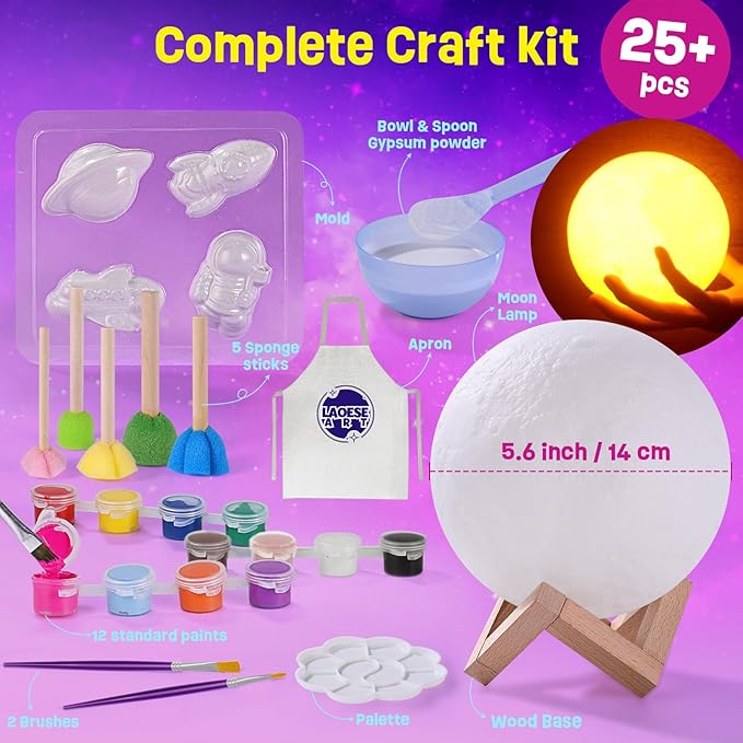 Paint Your Own Moon Lamp Kit, Cool Gifts DIY 3D Moon Night Light, Arts and Crafts for Kids Ages 8-12，Space Art Supplies Craft Kits, Girls Boy Birthday & Christmas Gifts Ages 3 4 5 6 7 8 9 10 11 12+