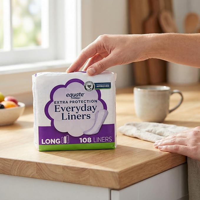 Extra Protection Panty Liners Long Length – 108 Count, Daily Pantiliners for Women, Unscented Cotton Feel, Extra Long Pantyliners for Everyday Use (Pack of 2)