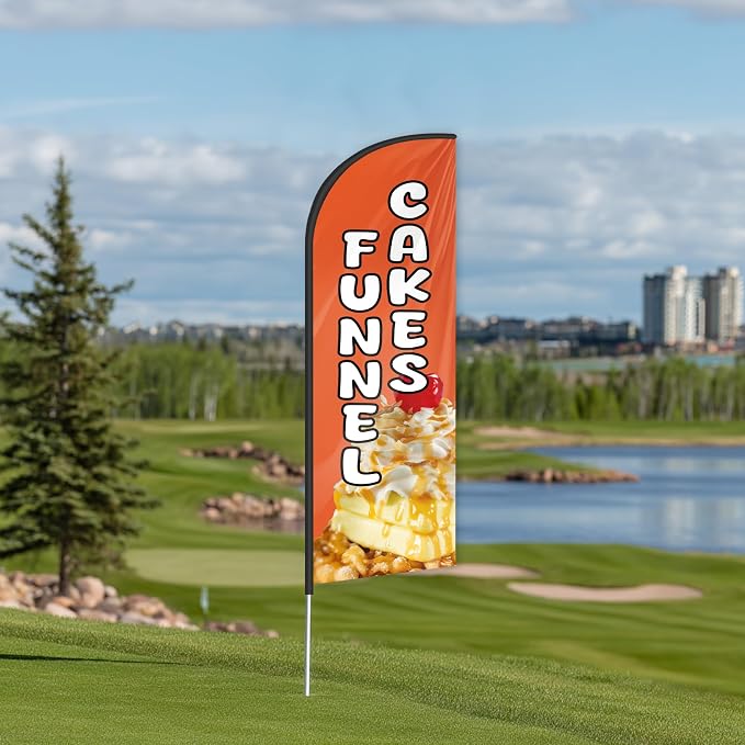 Funnel Cakes Feather Flag for Storefronts 6 FT (Flagpole Not Included) | Business Advertising Flag