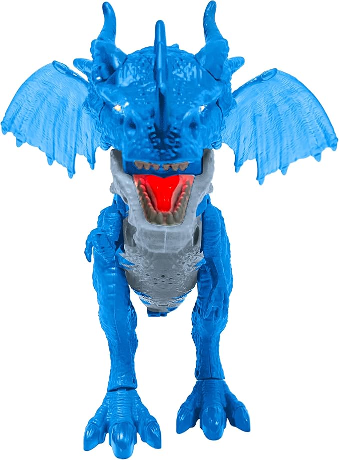 Geospace New Dragon Walking Dinosaur Toy – Smoke Breathing Fire Dragon Toy for Kids 3 & up, Walking Dinosaur Toys with Lights, Roaring Sound, Dragons Action Figure, Dragons for Gift (Icestorm)