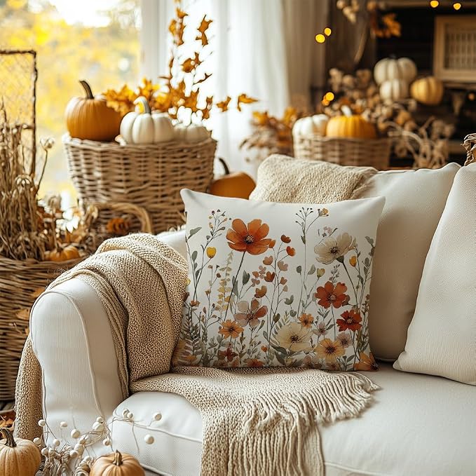 AACORS Fall Pillow Cover 20x20 Inch Floral Decoration Pillow Case Autumn Seasonal Decor for Home Sofa Couch AA730-20