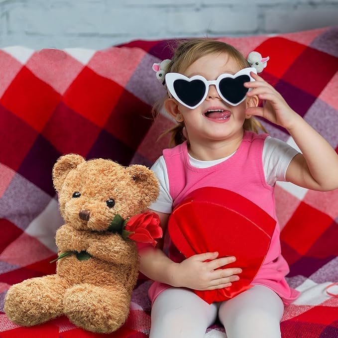 Civaner Bear Stuffed Animal Gift with Rose Funny Cute Bear Stuffed Animal Plush Gift for Mother Girlfriend Birthday Wedding, 11.8 Inches(Beige)