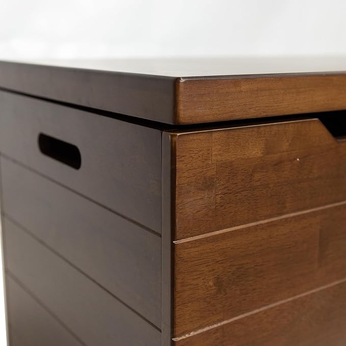 Solid Hardwood Storage Trunk, Coffee, 35.5x18.63x19.5“ | 2 Safety Hinges, Heavy-duty, Rubberwood, Box