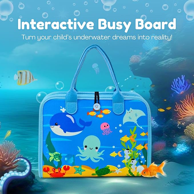 Ocean Busy Book for Toddlers 1-3 | Montessori Activity Book with Various Activities For Girls & Boys | Educational Learning Sensory Board For Toddlers 1-3 | Portable busy board Travel Toy for Car