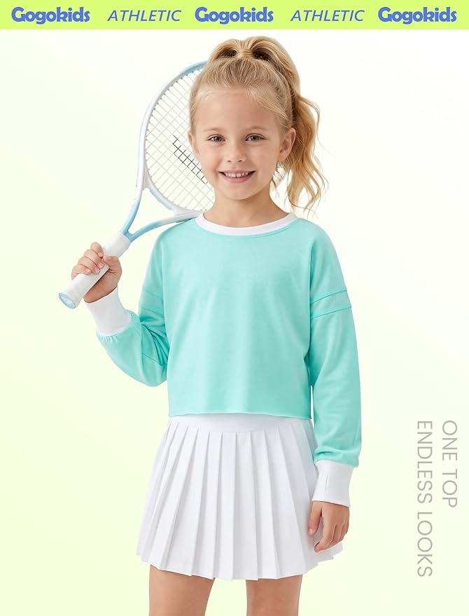 Gogokids Girls Shirts Long Sleeve Athletic Shirts Open Back Tops Active Sports Tshirts Yoga Workout Crop Tees 5-14 Years