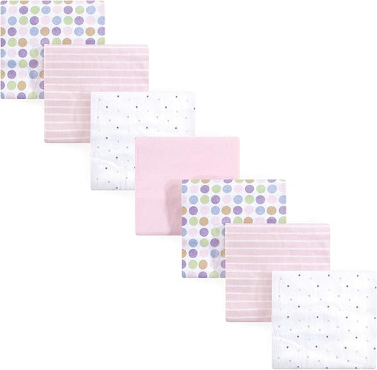 Luvable Friends Unisex Baby Cotton Flannel Receiving Blankets, Pink Stripe 7-Pack, One Size