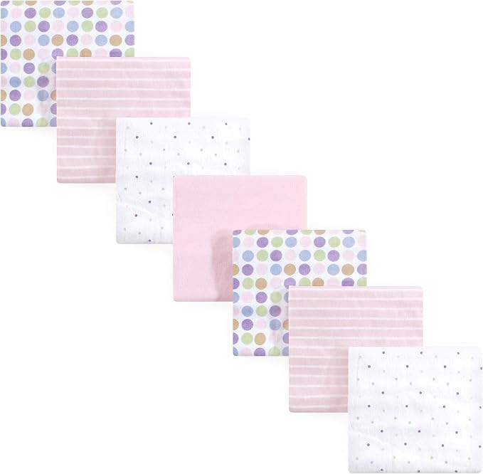 Luvable Friends Unisex Baby Cotton Flannel Receiving Blankets, Pink Stripe 7-Pack, One Size