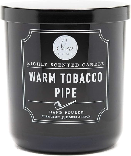 DW Home Warm Tobacco Pipe Scented Candles, 9 oz Single Wick Medium Jar, Up to 33 Hour Burn Time, Strong Long Lasting Woodsy Fragrance, Gifts for Men & Women