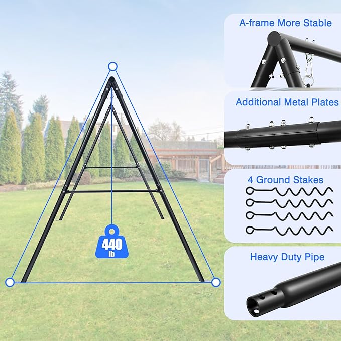 Hapfan 440lbs Kids Swing Sets for Backyard with Toddler Swing, Triple Outdoor Metal Swingset, Easy to Assemble (Patented)