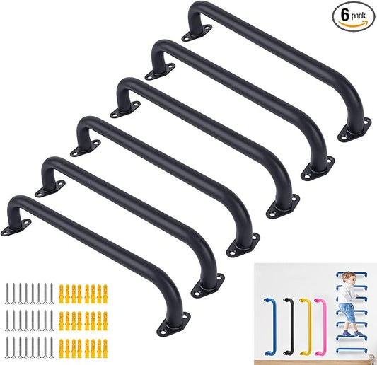 BiJun17 inch Metal Playground Handles,Monkey Bars Indoor Heavy Duty Ceiling Grab Bars for Indoor Outdoor Playgrounds Climbing Frames,Treehouses and Wall ladders (Black Set of 6)