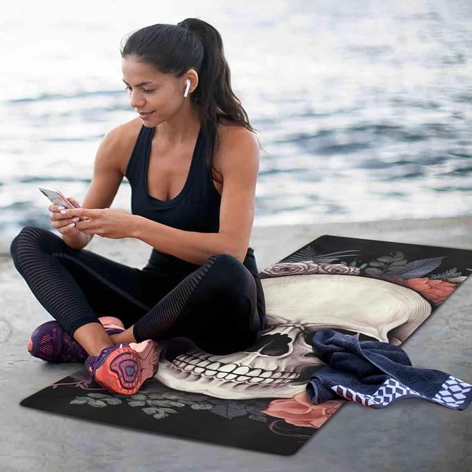 Skull Yoga Mat for Women Men 71" x 26" Non Slip Exercise & Fitness Mat 1mm Thick Workout Mat for Yoga, Pilates, Come with Storage Bag