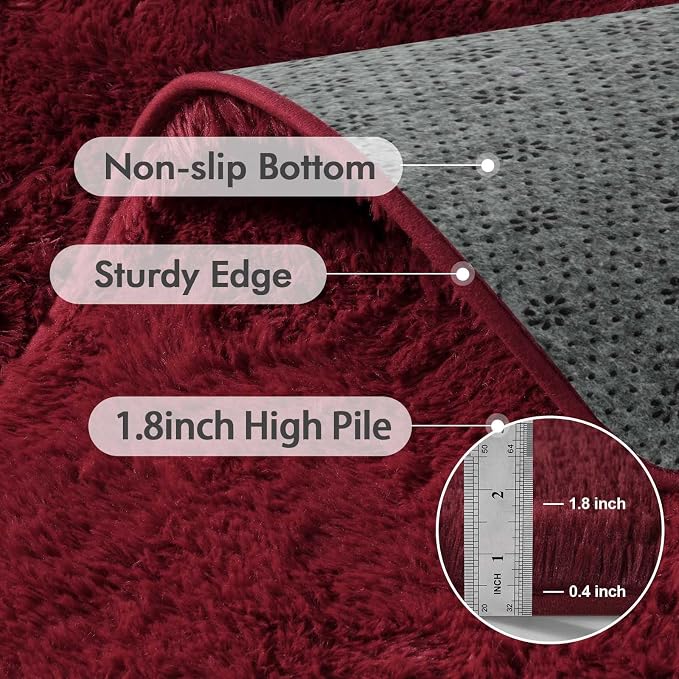7x10 Ft Extra Large Shag Rugs for Living Room, Ultra Soft Fluffy Furry Area Rugs for Bedroom Indoor Floor, Aesthetic Carpet for Kids Home Decor (Burgundy)