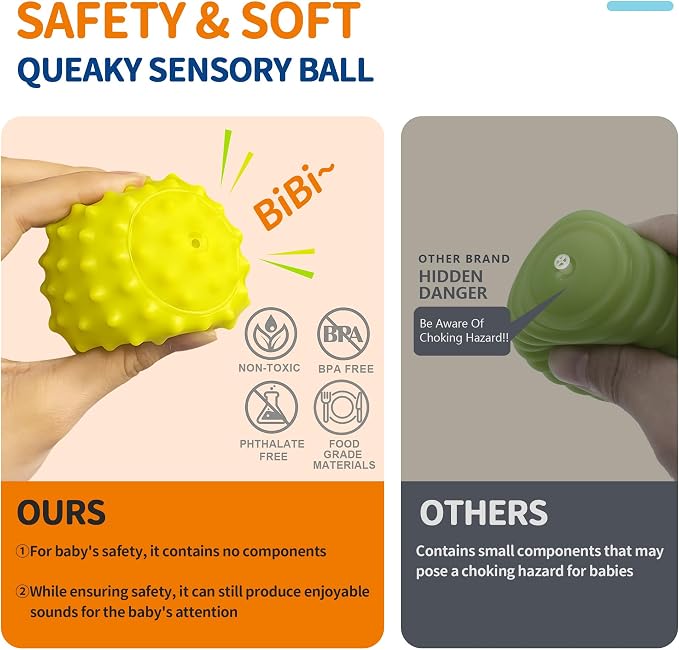 Sensory Balls for Toddlers 1-3, Sensory Baby Toys 6-12 Months, Infant Squeeze Sensory Toys,Baby Rattle Ball, Baby Teething Sensory Montessori Toys Soft Chew Toy with Rattles for Babies
