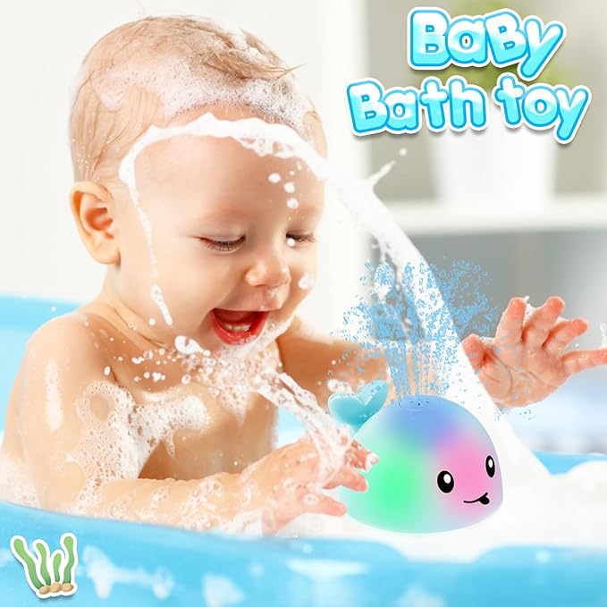 Baby Boy Bath Toys, Valentines Day Gifts for Babies 1 Year Old Boy Gifts, Toddler Bath Toys for Kids Ages 1-3, Light Up Whale Bath Toy Sprinkler Baby Toys 6-12-18 Months, Bathtub Fountain Toy
