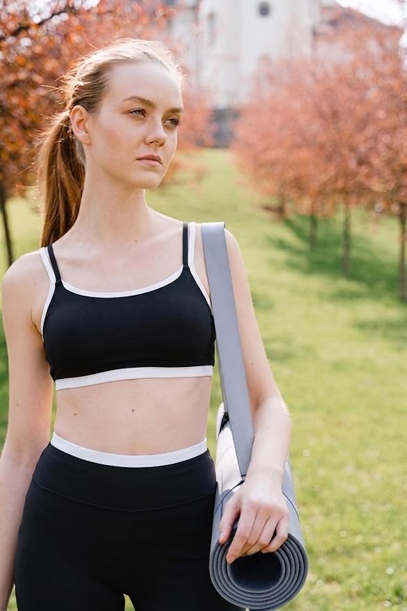 Aoxjox Women's High Waisted Workout Dual Core Leggings Color-Block Dual‑Layer Waist Buttery Soft Gym Yoga Pants 27"