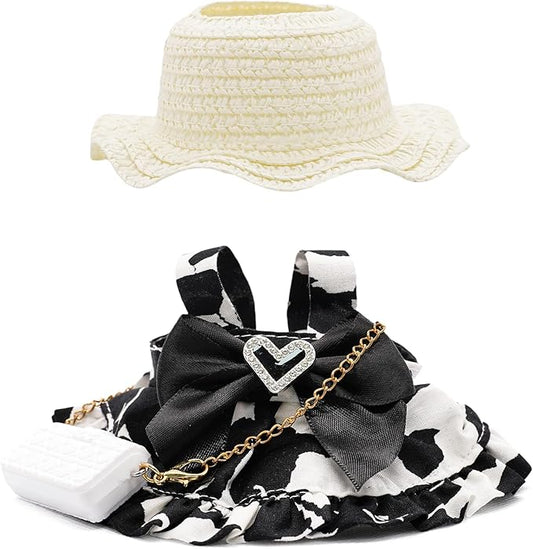 Clothes for 17cm Dolls, 2 Piece Set Includes a Dress and Hat - Stylish Adorable Dolls Clothes Accessories - Ideal for Collectors - No Doll (Black)