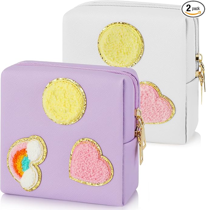 2 Pack Period Bag, PU Leather Sanitary Napkin Storage Bag for Feminine Pads Liners Tampons and Reusable Pads,Functional Sanitary Pads Pouches First Period Kit for Women Ladies Gift