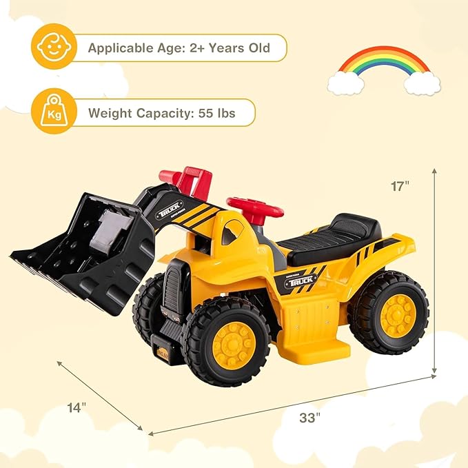 Costzon 2-in-1 Ride on Excavator Bulldozer, 6V Electric Excavator Ride on Toy with 3 Balls & Basketball Hoop, Adjustable Bucket, Ride on Construction Vehicles for Kids, Push Car Gift for Boys Girls