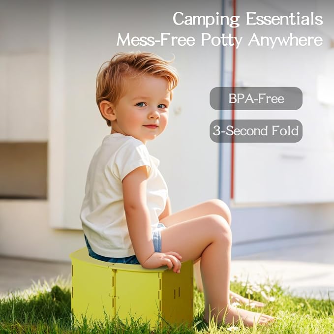 Portable Potty Seat for Toddler Foldable Travel Potty Training Toilet Seat with Cleaning Bags Reusable for Outdoor Camping, Travel, Kids Toddler Travel Potty Seat (Yellow)