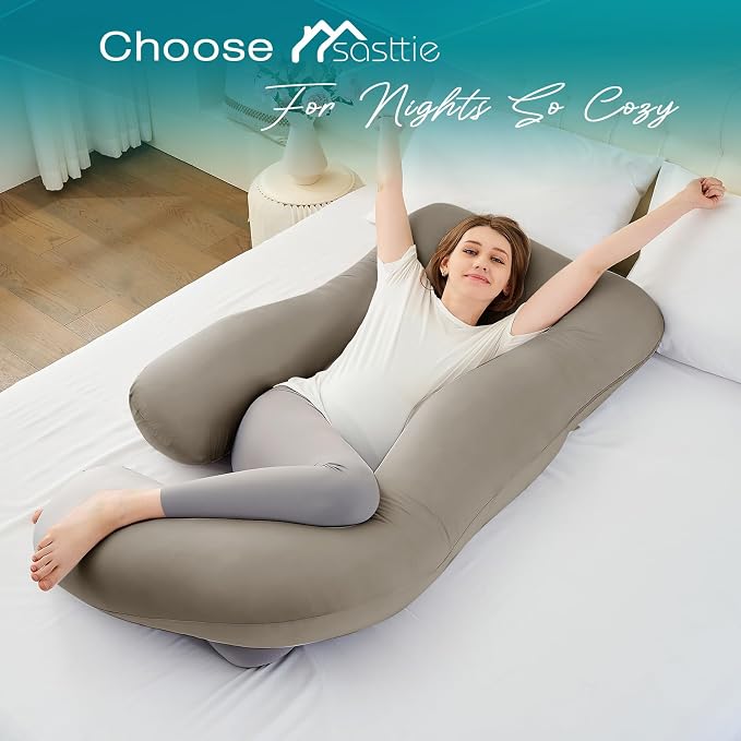 Sasttie Pregnancy Pillows for Sleeping, Jumbo U Shaped Cooling Full Body Pillow with Removable Cover, Pregnant Women Must Haves, Maternity Essential, Linen