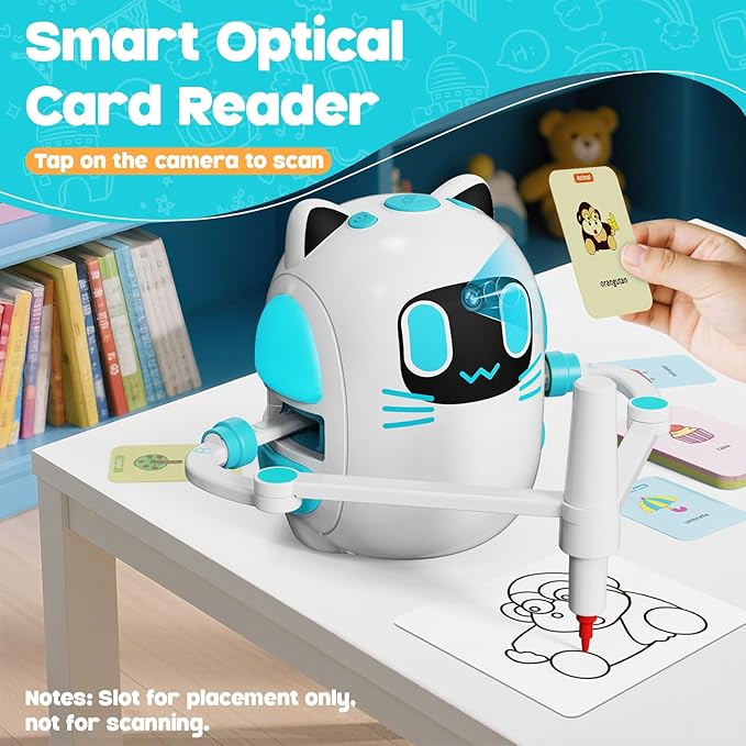 Drawing Robot for Kids with Camera Recognition, Montessori Educational Art Toy Kit with 150 Cards & 12 Colorful Pens for Preschool Learning Activities, Birthday Gifts for Boys Girls Ages 3+