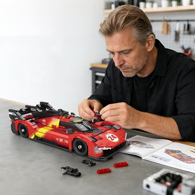 Reobrix Super Sports Car Building Blocks Sets, 1:16 Le Mans Racing Car Model Building Toy Supercar Building Sets for Adult Collection Display for Home Office Gift for Motorsport Fans Adults (1370PCS)