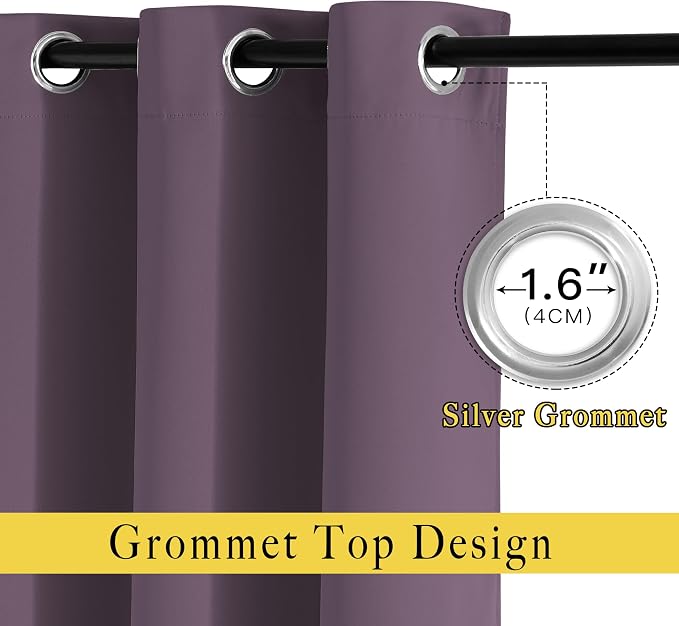 NICETOWN Plum Curtains for Living Room 84 inches Long - Plum Grommet Room Darkening Window Treatments Sound Reducing Drapes for Bedroom, 2 Panels, W52 x L84