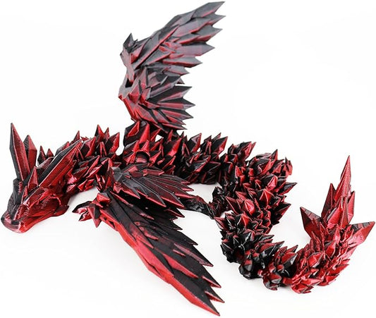 ACOCOFE 3D Printed Dragon with Wings, 18 inch Flying Articulated Winged Dragon, Mystery Crystal Dragons,Home Office Decor Gift (BlackRed)