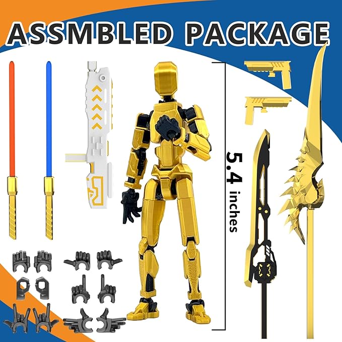 T13 Action Figure Already Assembled, Multi-Colored Titan 13 Action Figure Set Dummy with Laser Saber 3D Printed T 13 Lucky Robo Nova 13 Action Figures, Figura de acción t13 (Gold)