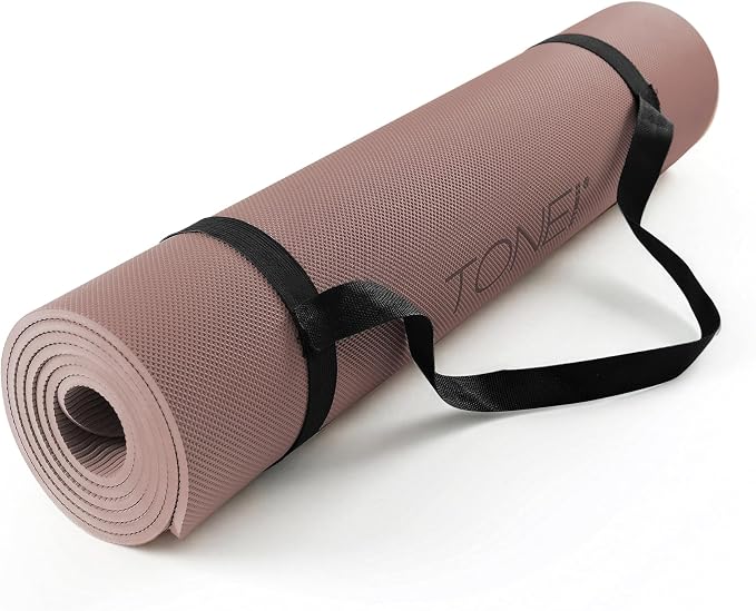 TONE Fitness Yoga Mat 1/4" Thick Non Slip Exercise & Pilates Mat for Home Workouts with Carrying Strap | Multiple Options