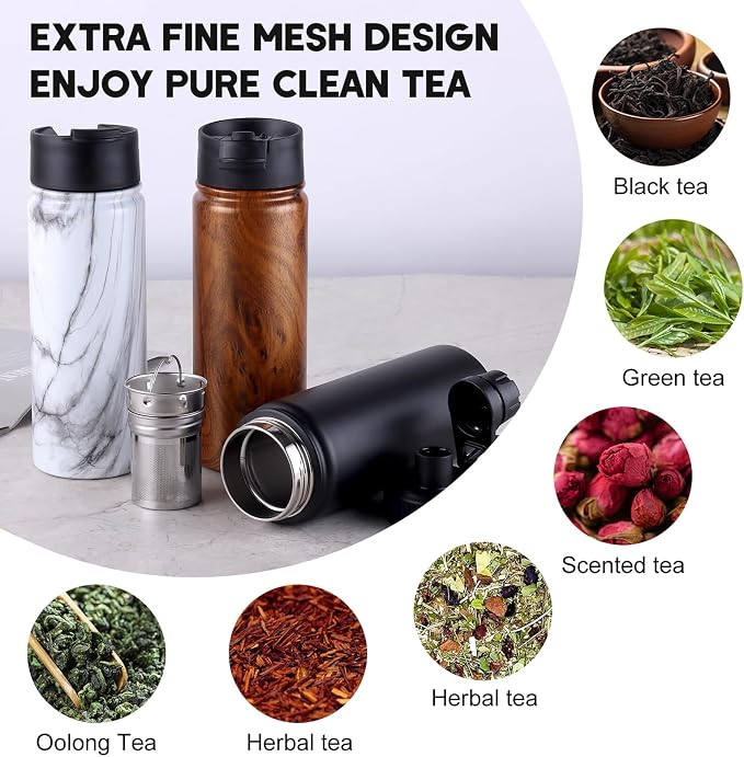Tea Infuser Bottle With Removable Loose Leaf 18/8 Stainless Steel Insulated Travel Tea Strainer Tumbler tea drinkers gifts for women(White Marble)