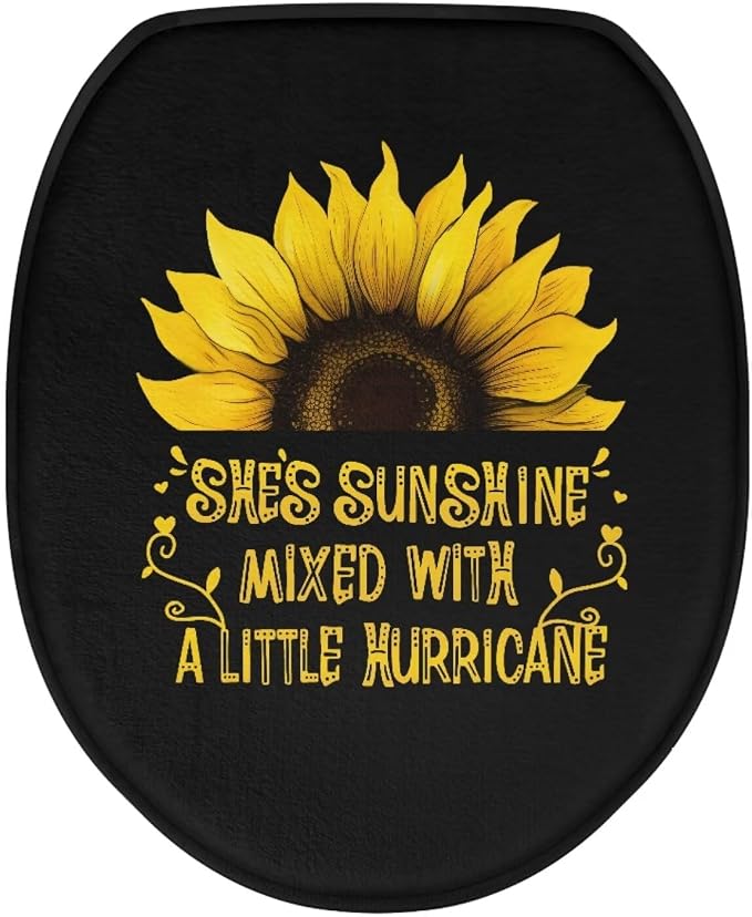 Sunflower Toilet Lid Cover Set with Elastic Band Hippie Sunflower Toilet Seat Cushion Cover Replacement for Bathroom Decor Machine Washable Polyester Fabric Bathroom Covers