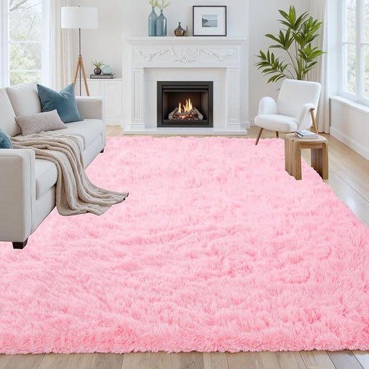 6x9 Area Rugs for Living Room Rug: Soft Fluffy Shag Light Pink Rugs for Bedroom, Non-Slip Large Fuzzy Plush Rug Indoor Floor Carpet for Nursery Kids Boys Girls Room, Dorms, Playroom, Modern Home Decor