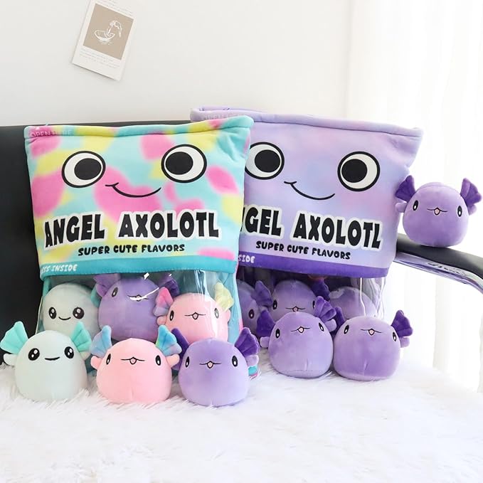 Axolotl Plush Pillow Throw Pillow, Cute Axolotl Plush Toys Doll, Stuffed Axolotl Gift for Kids, Birthday, Christmas, Baby Shower (6 pcs, Colorful)