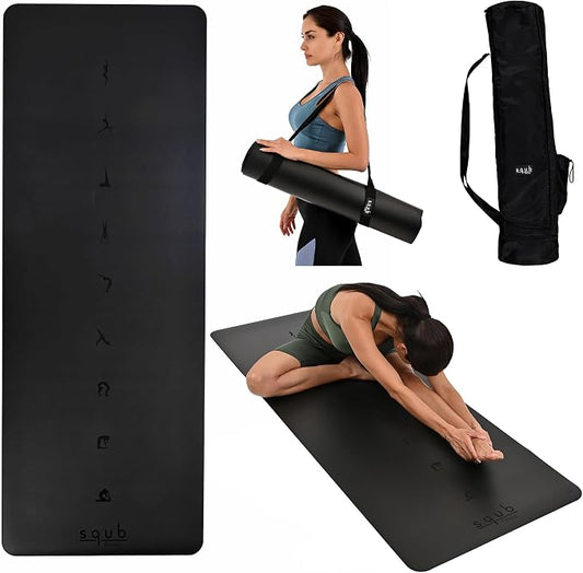 Yoga Mat Thick 5mm – Non Slip Exercise Mat Workout Surface, PU Natural Rubber Grip, Extra Large 183x68 cm Wide Design, Pilates Fitness Training, Includes Strap & Carry Bag