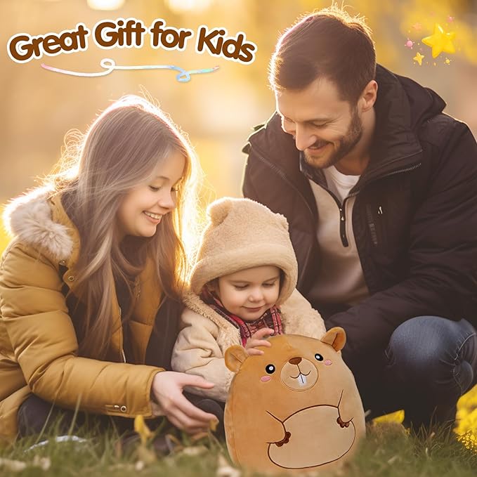 Athionsu 12-Inch Groundhog Plush Pillow Cute Stuffed Animal Cushion for Toddler Kids and Boys, Soft and Squishy Groundhog Plush Toy Pillow forRoom Decor