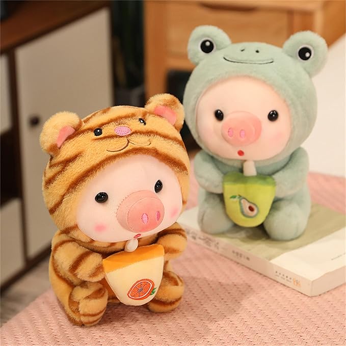 Pig Plush Pillow Pig Dressed Up As Frogs Tigers Rabbits Cute Plush Toy Gifts for Boy Girl (Yellow, 16.5 in)