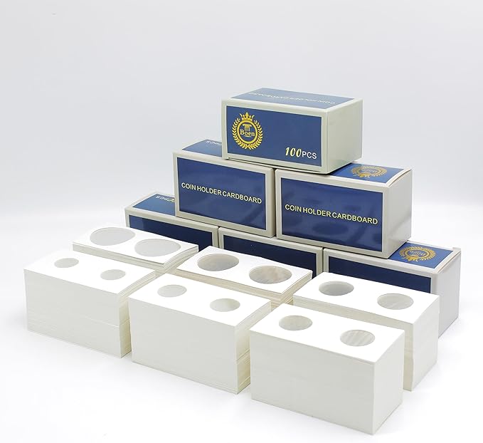 Boen 600PCS Coin Flips in 6 Sizes Cardboard Coin Holders for Colletors 2x2 inch Coin Cardboard Coin Flips for Coin Collection (Coin Flips 6-600pcs)