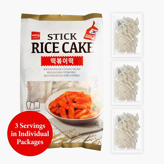 Wang Korean Tteok Rice Cakes, Chewy Tteokobokki Rice Cakes | Perfect for Stir-Fry, Soup & More, Gluten-Free, Vegan, Individually Packaged, 21.17 oz