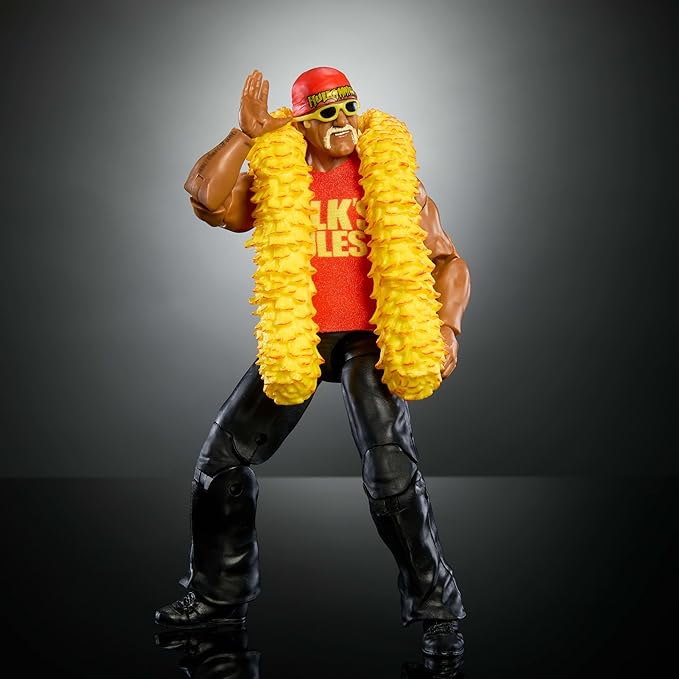 Mattel WWE Elite Collection Action Figure & Accessories, Premium Live Event Hulk Hogan Set, Wrestlemania with Howard Finkel Build-A-Figure Parts