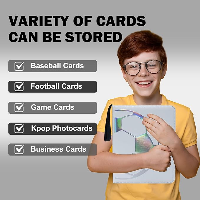 900 Pockets Soccer Card Binder, Portable Waterproof Storage Card Album with Removable Sleeves for Sports Soccer Cards 2025 2026 Collectors