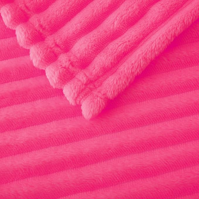 Hot Pink Fleece Throw Blanket 50”×60” for Couch Sofa Livingroom | Super Soft Cozy Plush Microfiber Flannel Bed Blanket Striped Design Lightweight Home Decor Gifts for Adults Mom Women