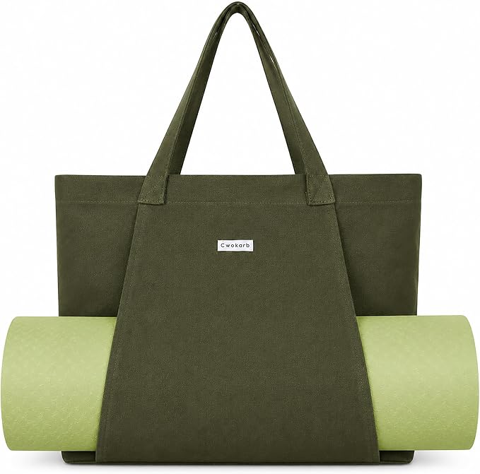 Yoga Mat Bag for Women, Pure Cotton Canvas Yoga Tote with Wet/Dry Pocket, Bottle Holder & Inner Zipper Pocket, Yoga Mat Carrier Bag for Pilates, Gym, Travel, Beach