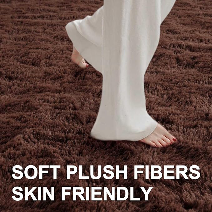 4x6 Ft Brown Shag Rugs for Bedroom Living Room, Ultra Soft Fluffy Furry Area Rug for Indoor Floor, Aesthetic Carpet for Home Decor