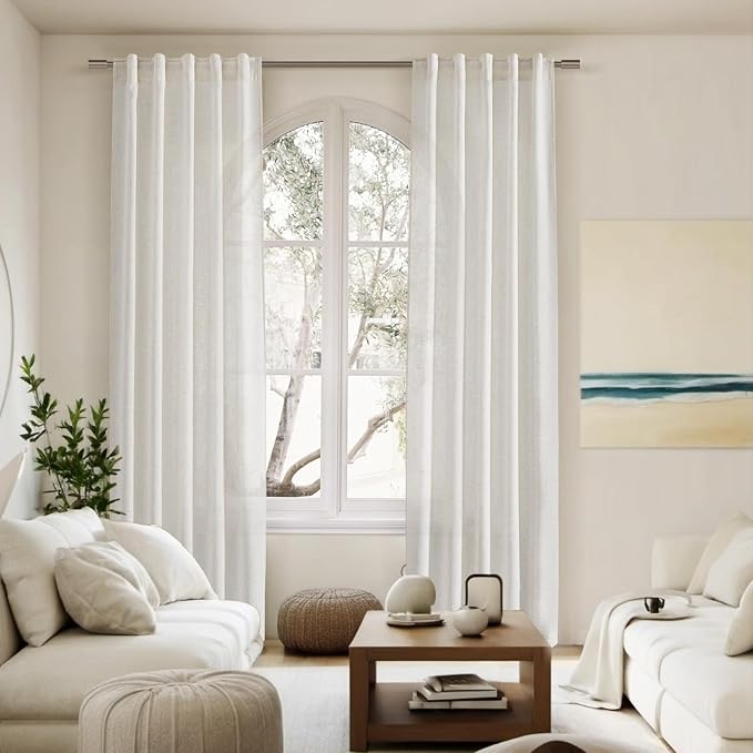 Cream Linen Curtains 84 Inch Length 2 Panels Back Tab Pocket Semi Sheer Bedroom Curtains Light Filtering Country Closet Curtain Drapes Netural Farmhouse Window Panels for Living Dining Room 40x84