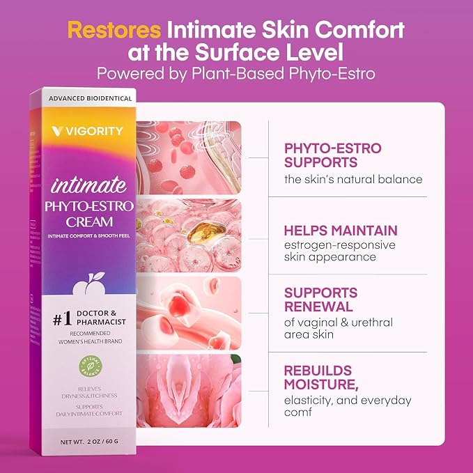 Vigority Intimate Phyto-Estro Cream for Women, Daily Intimate Moisturizer for Comfort & Hydration, Gentle Botanical Formula, Paraben-Free, 2 Pack