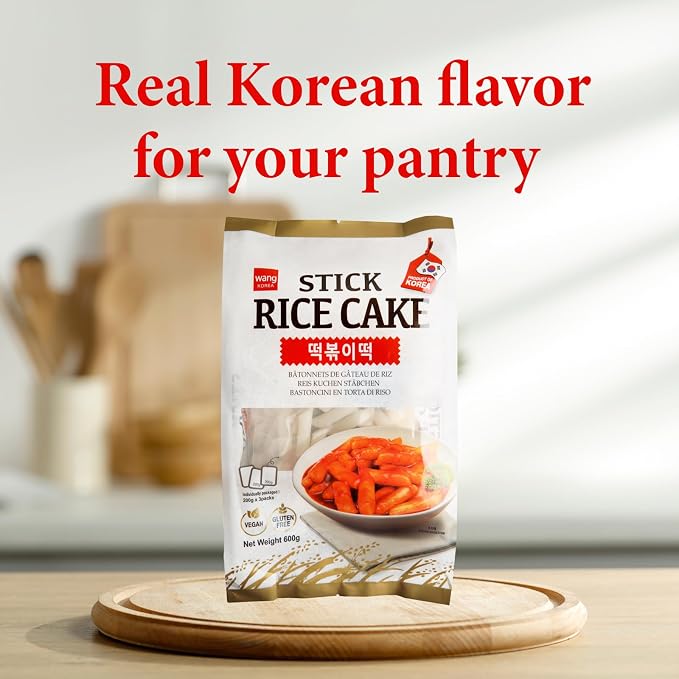Wang Korean Tteok Rice Cakes, Chewy Tteokobokki Rice Cakes | Perfect for Stir-Fry, Soup & More, Gluten-Free, Vegan, Individually Packaged, 21.17 oz