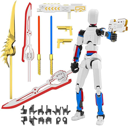 T13 Action Figure Already Assembled, Multi-Colored Titan 13 Action Figure Set Dummy with Laser Saber 3D Printed T 13 Lucky Robo Nova 13 Action Figures, Figura de acción t13 (White Blue Red)